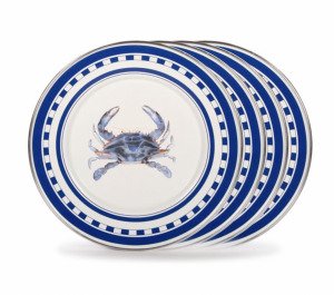 Golden Rabbit Blue Crab Enamel Salad Plates