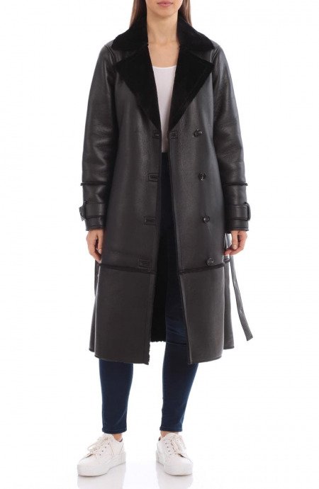 Avec Les Filles Faux Shearling Trench Coat